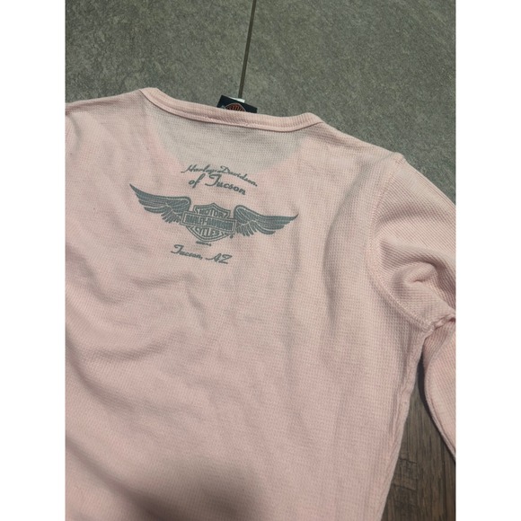 Harley Davidson Pink Thermal Long Sleeve Shirt Embellished Rhinestones Tucson AZ - Picture 5 of 7